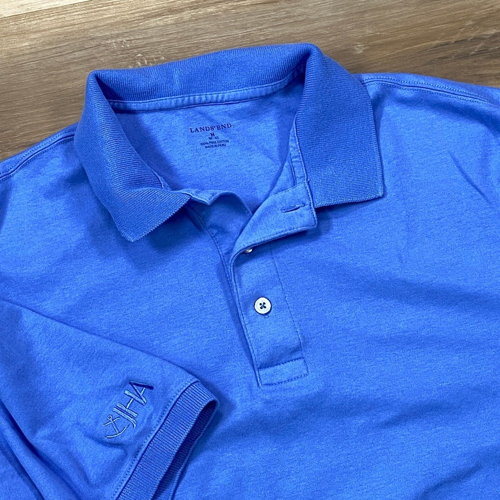 Lands' End Polo Shirt Mens M Classic Pima Cotton Blue Heritage Casual Business